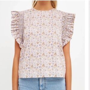 English Factory Floral Ruffle Sleeve Top
